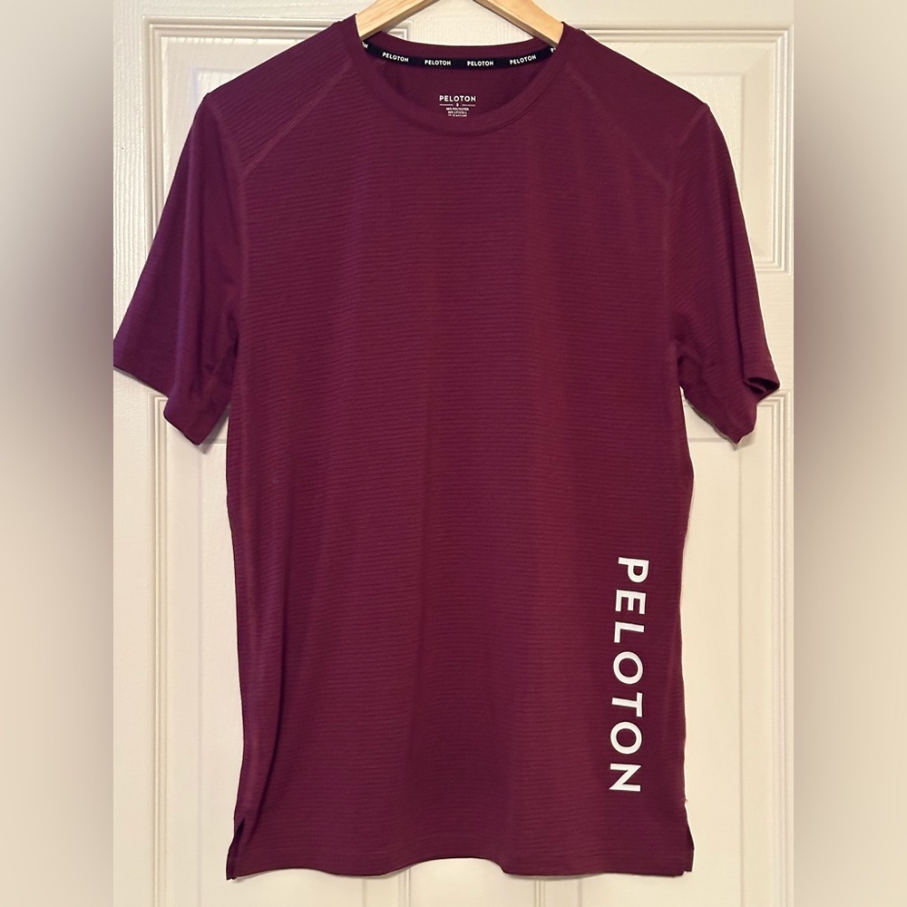 Peloton Men’s Short Sleeve Athletic Tee — Maroon with White Logo